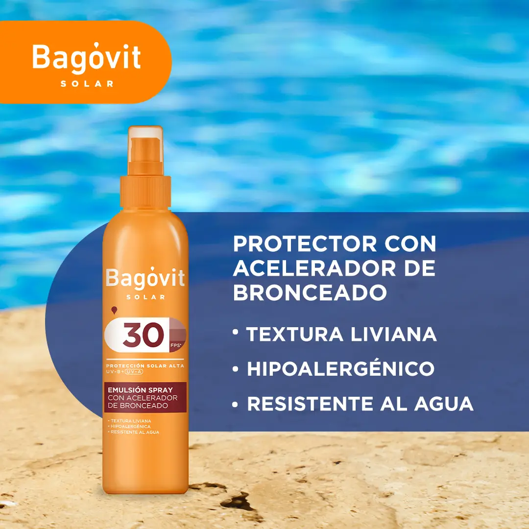 BAGOVIT SOLAR F30 CON ACELERADOR DE BRONCEADO SPRAY X200 GR.