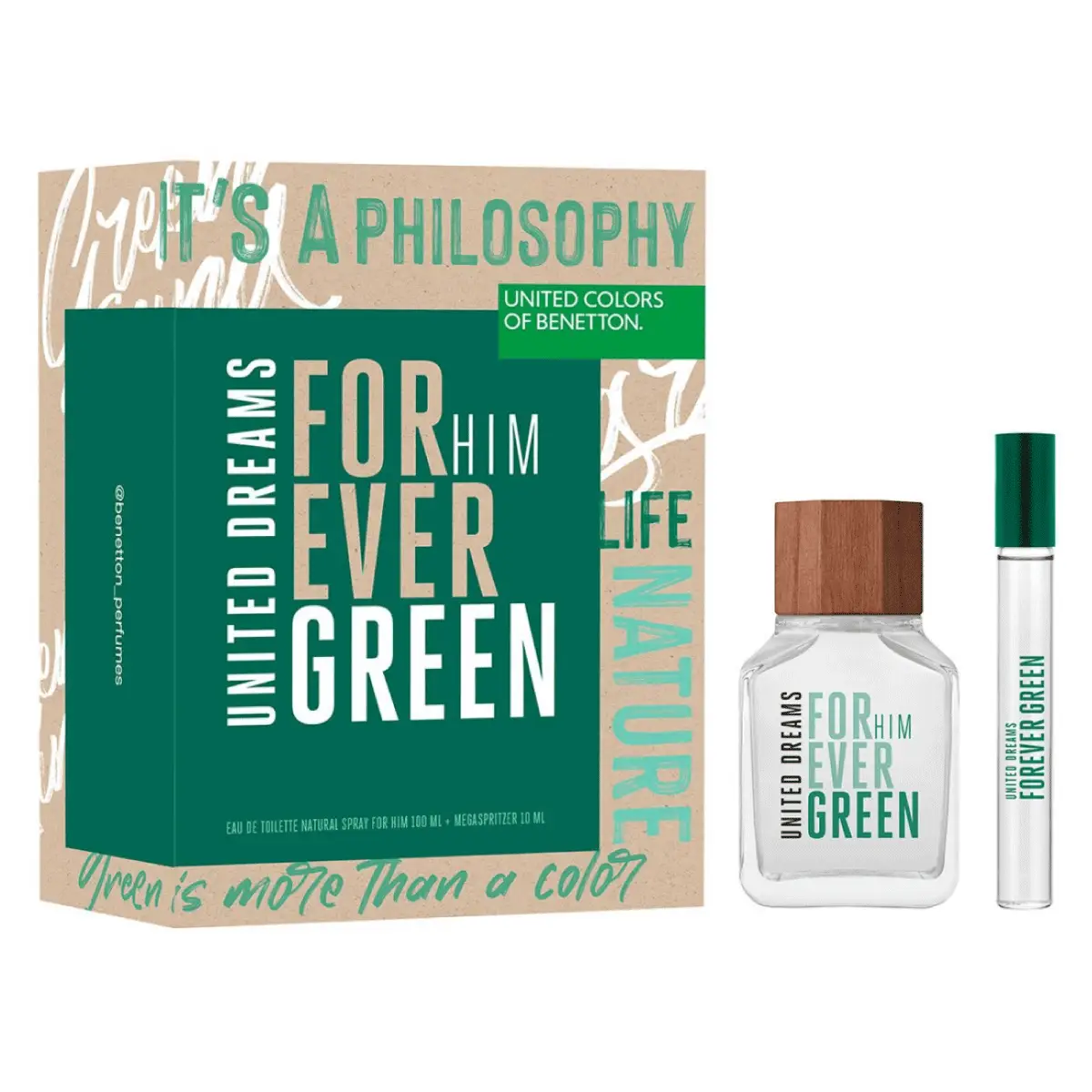 BENETTON SET FOR EVER GREEN EDT X100ML + EDT X10 ML