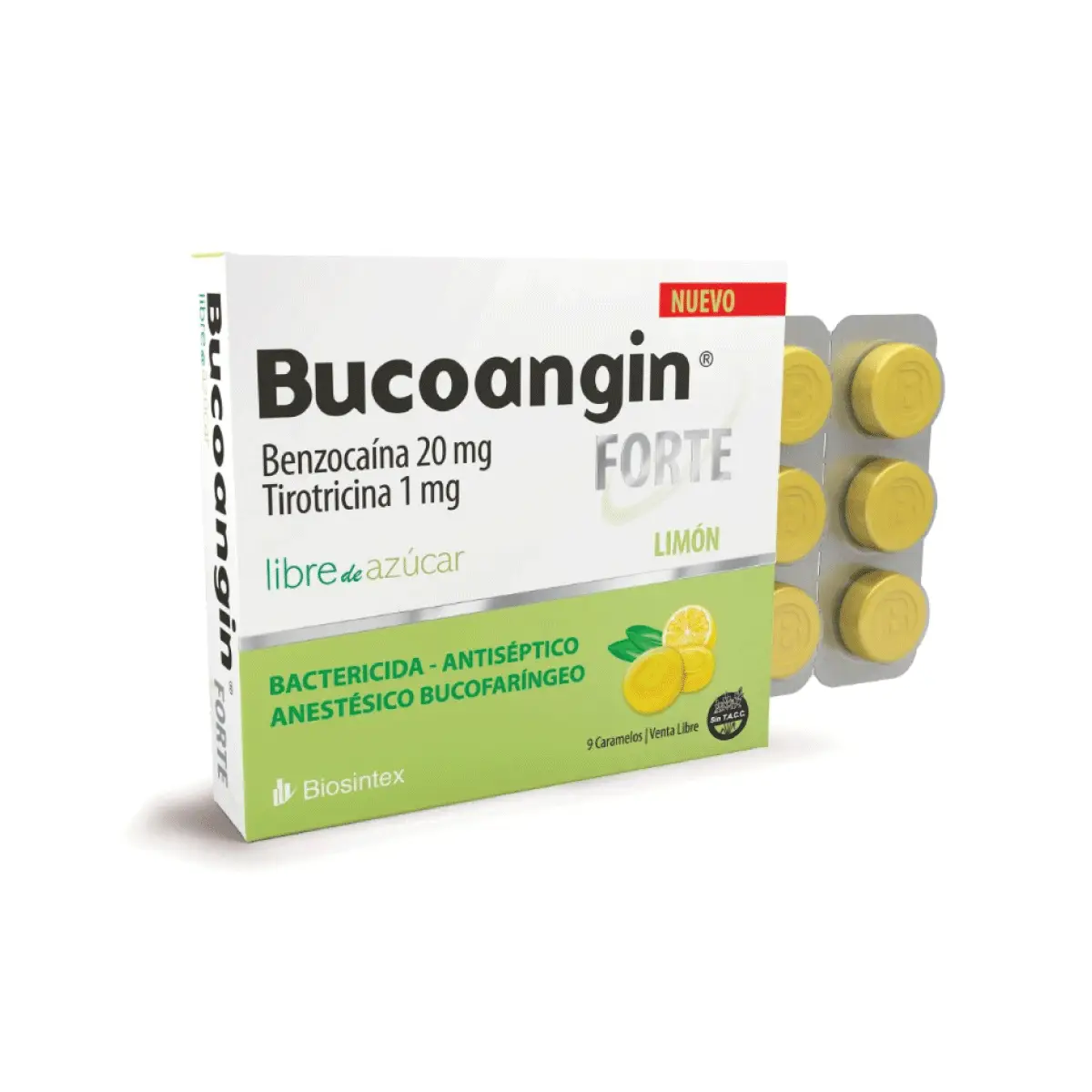 BUCOANGIN FORTE CARAMELOS ANTIBIOTICOS SIN AZUZAR LIMON X 9 U