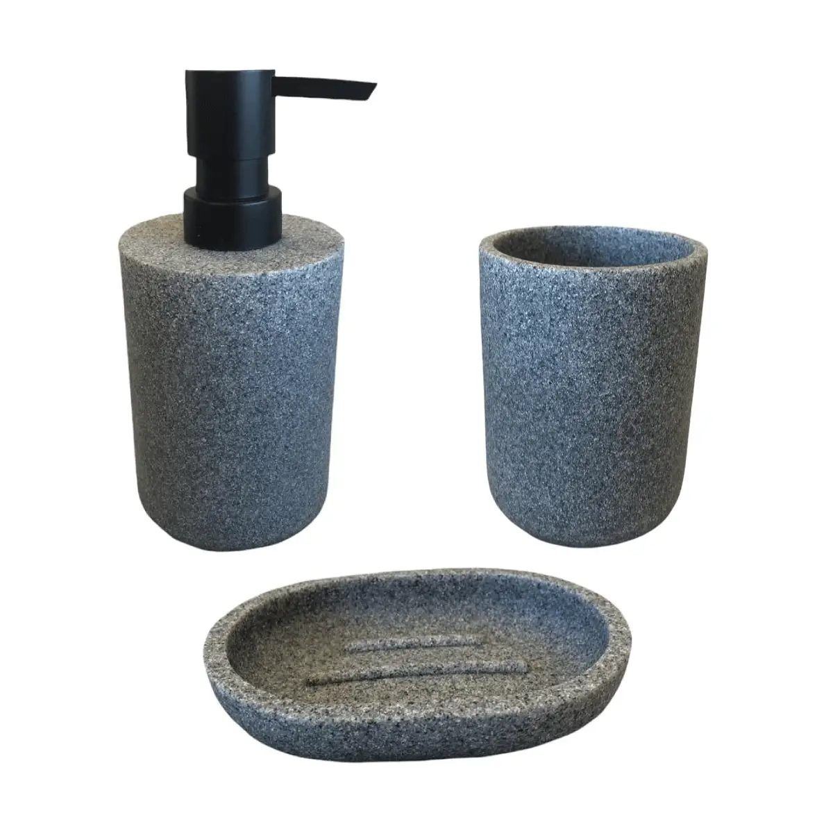 BUNGUIS SET JABONERA+DISPENSER+VASO PORTA CEPILLOS GRIS