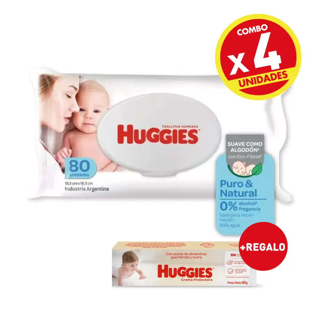 COMBO X5 HUGGIES TOALLAS HUMEDAS PURO&amp;NATURAL X80