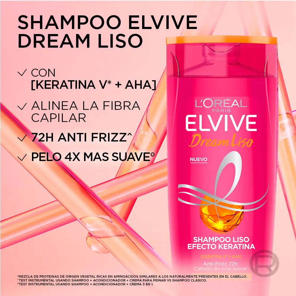 ELVIVE SHAMPOO DREAM LISO EFECTO KERATINA X400 ML.