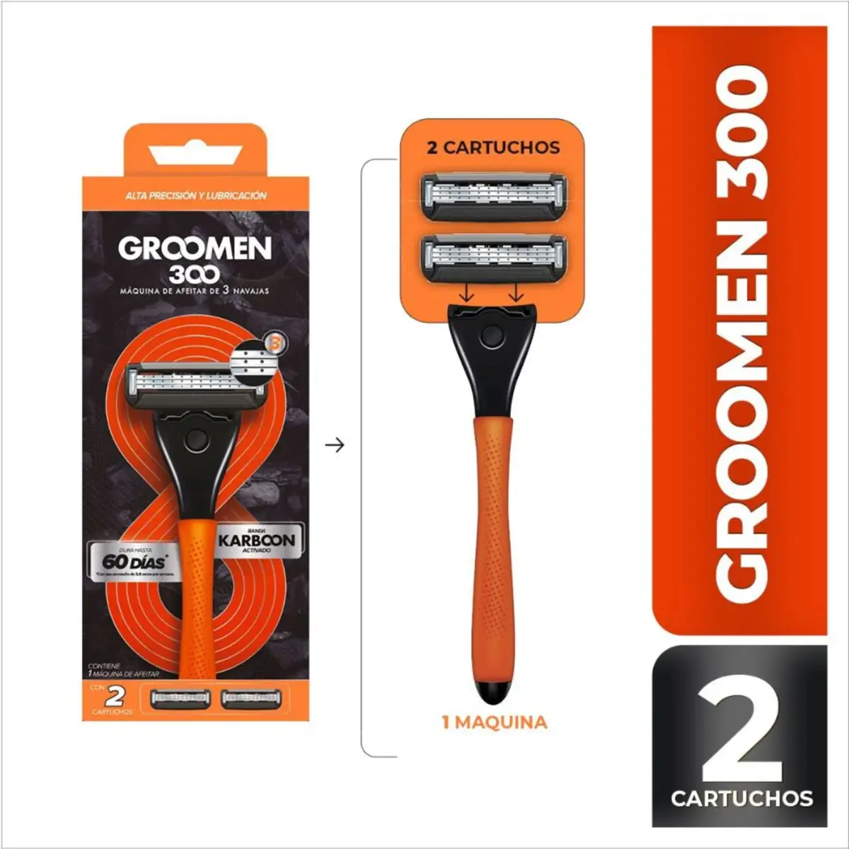 GROOMEN 300 MAQUINA AFEITADORA 3 FILOS + 2 CARTUCHOS