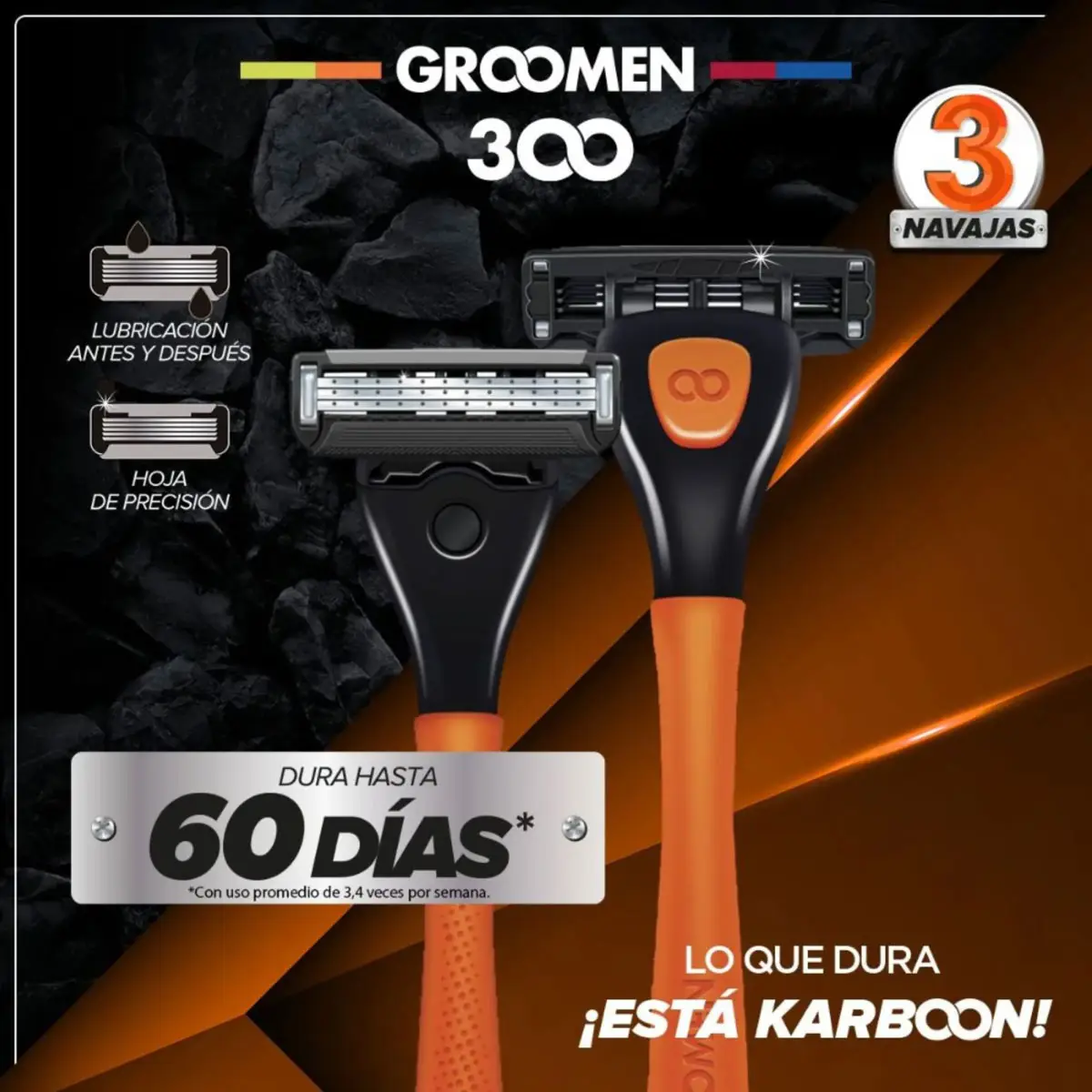 GROOMEN 300 MAQUINA AFEITADORA 3 FILOS + 2 CARTUCHOS