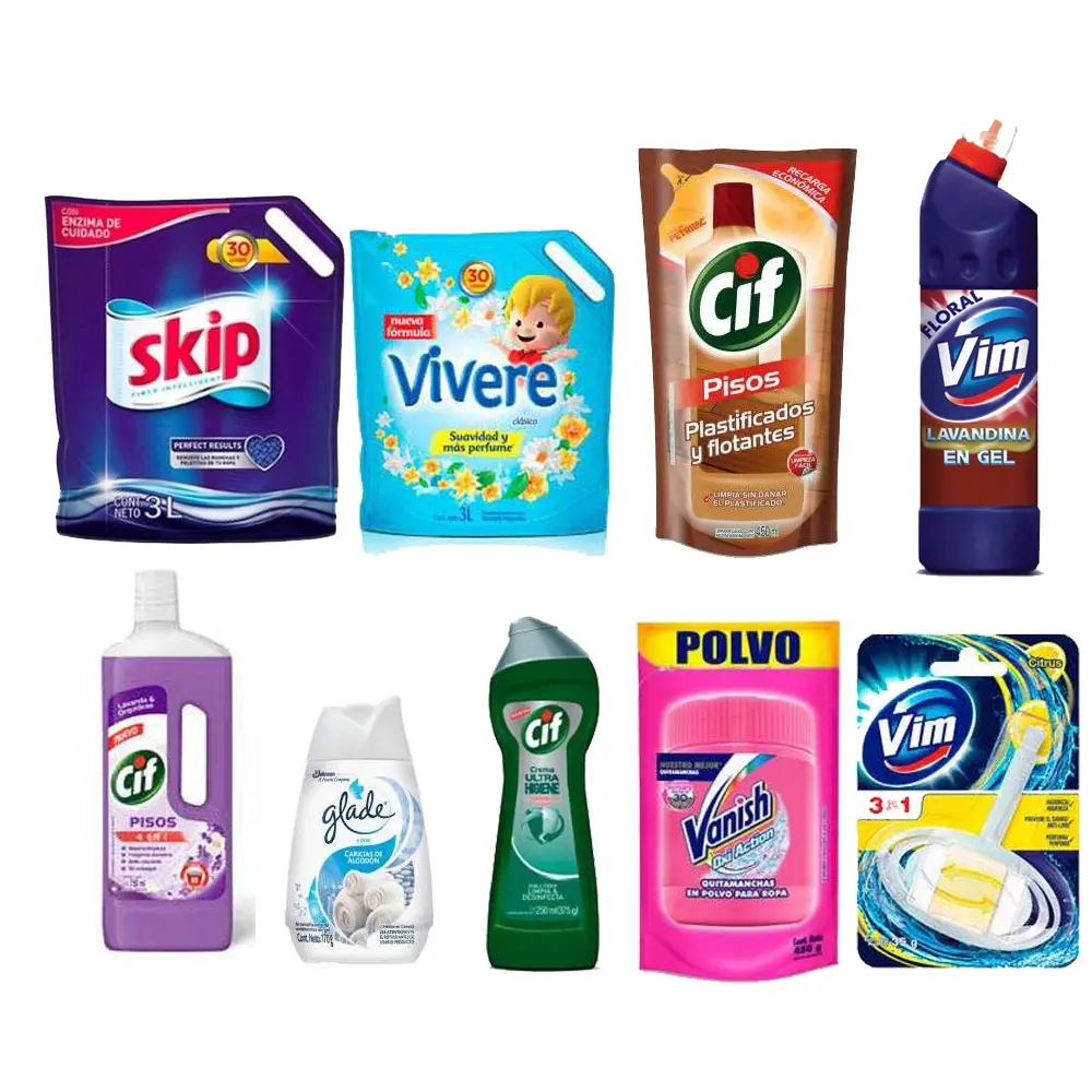 KIT LIMPIEZA DEL HOGAR Y ROPA 9 PRODUCTOS