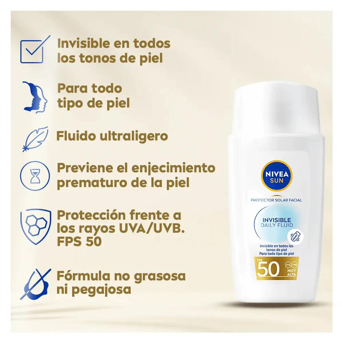 NIVEA SUN FPS 50 FACIAL INVICIBLE DAILY FLUIDO X40ML.