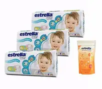 PAÑALES ESTRELLA KIT 3 PAQUETES X36U + TOALLITAS HÚMEDA