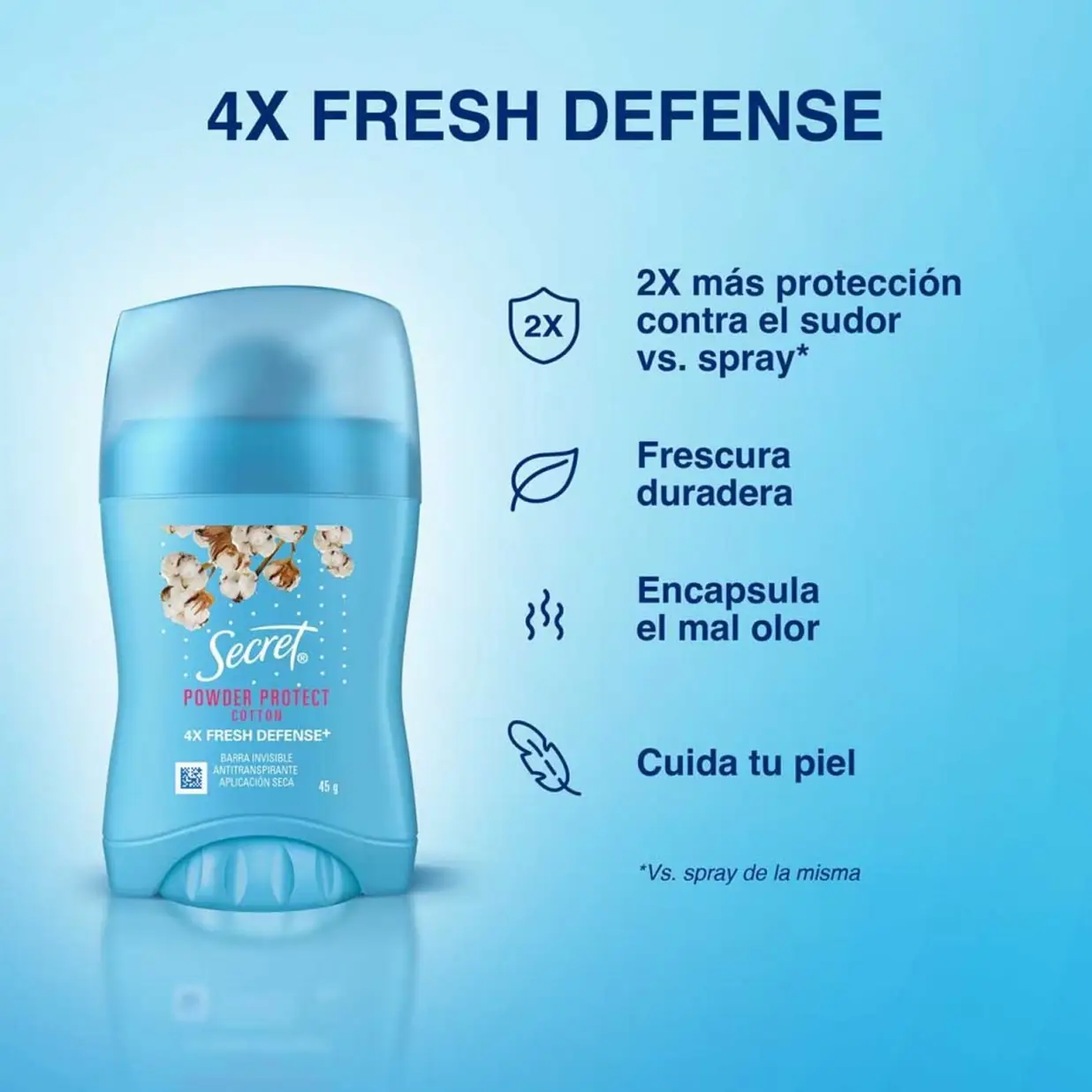 SECRET BARRA ANTITRANSPIRANTE POWDER PROTECT COTTON X45G
