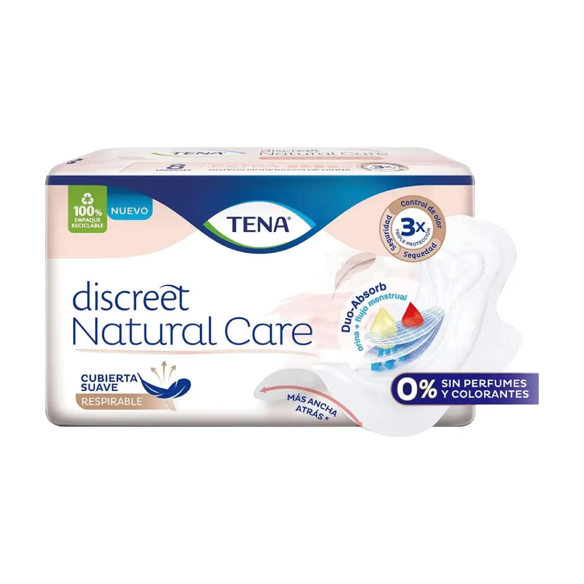 TENA DISCREET NARURAL CARE TOALLAS X8 CON ALAS 