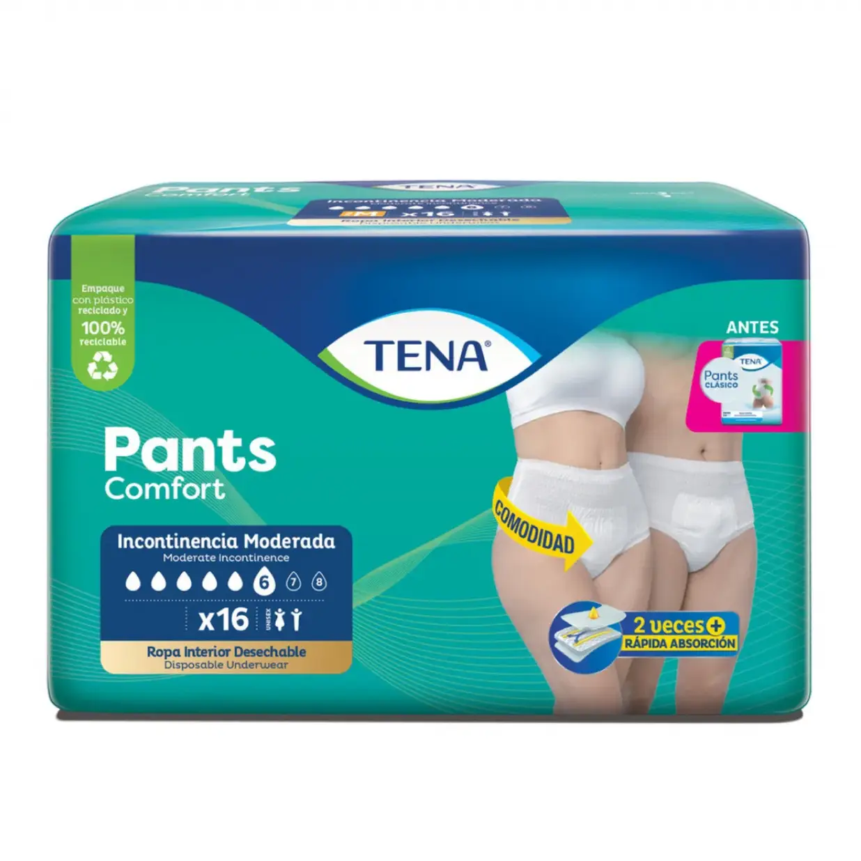 TENA PANTS CLASICO ROPA INTERIOR TALLE L X16 