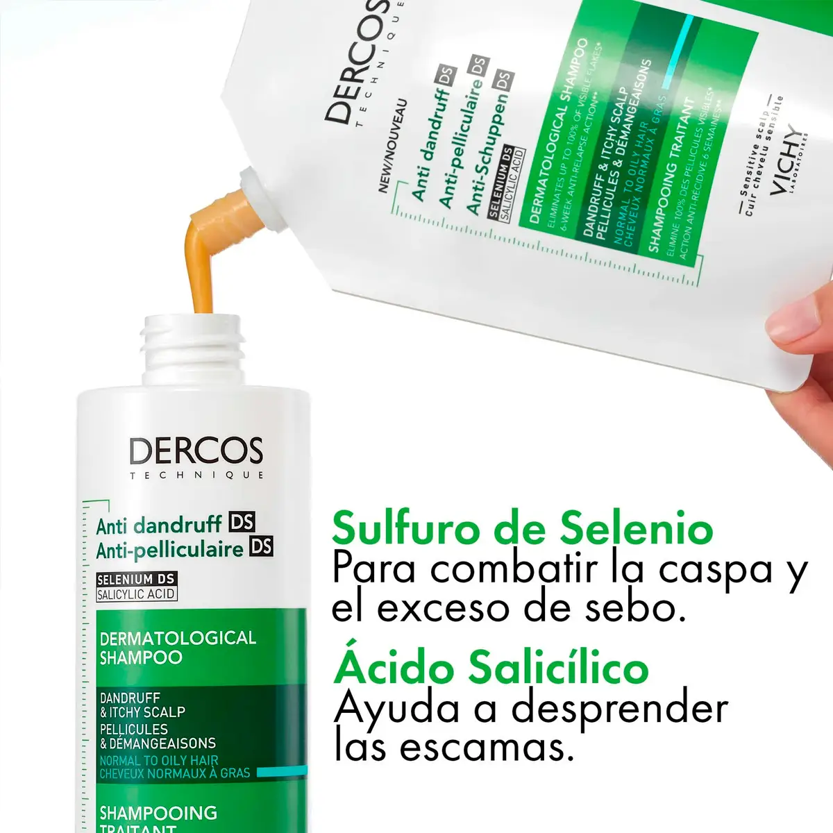 VICHY SHAMPOO DERCOS CASPA GRASA OILY REFILL X390