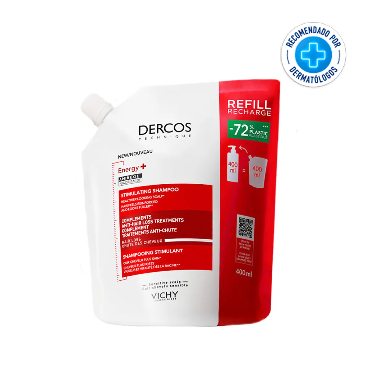 VICHY SHAMPOO DERCOS ENERGY REFILL X400 ML.