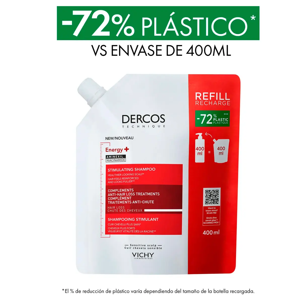 VICHY SHAMPOO DERCOS ENERGY REFILL X400 ML.